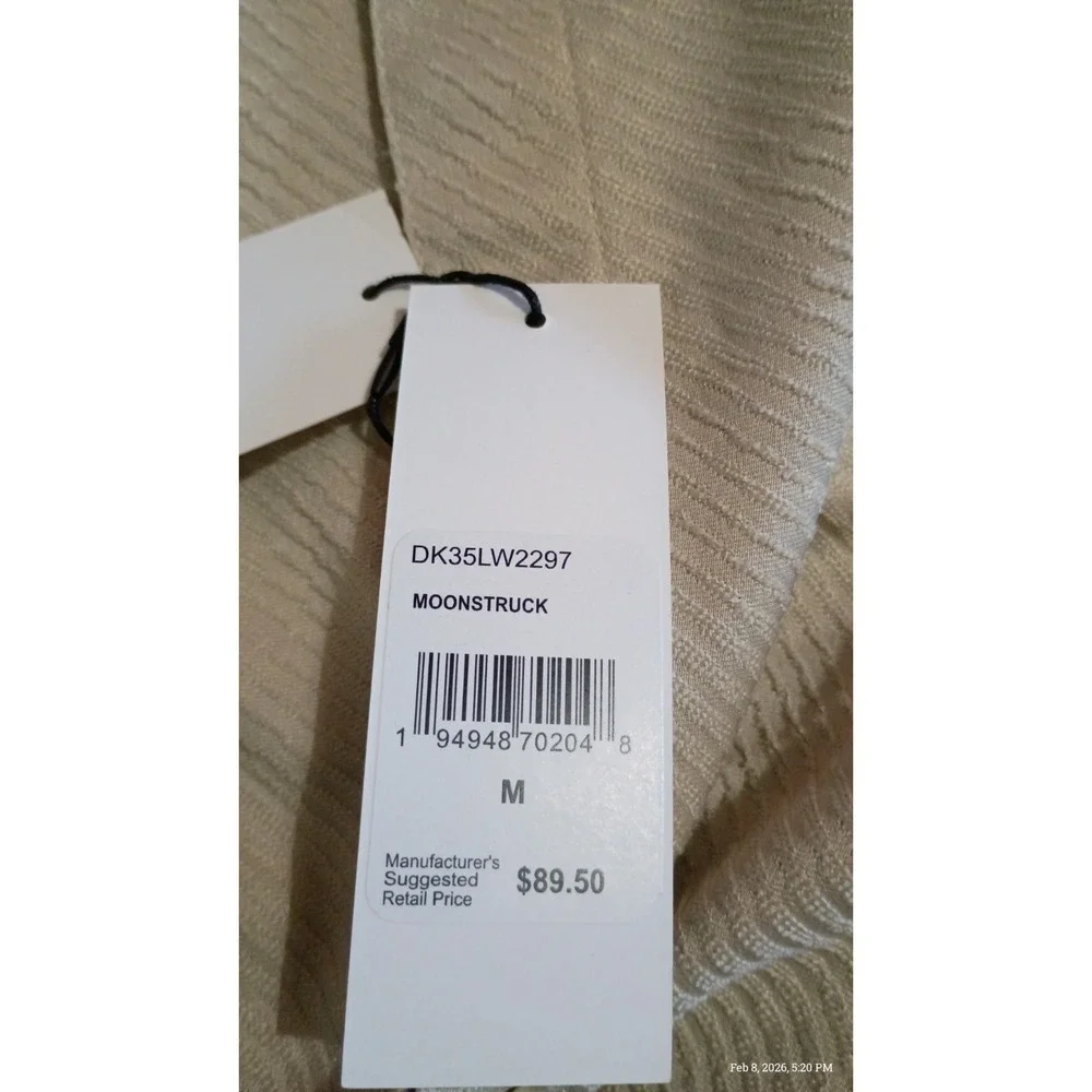 DKNY Men's Geometric Button-Up Shirt Sand Color M Stretch Long Sleeve‎